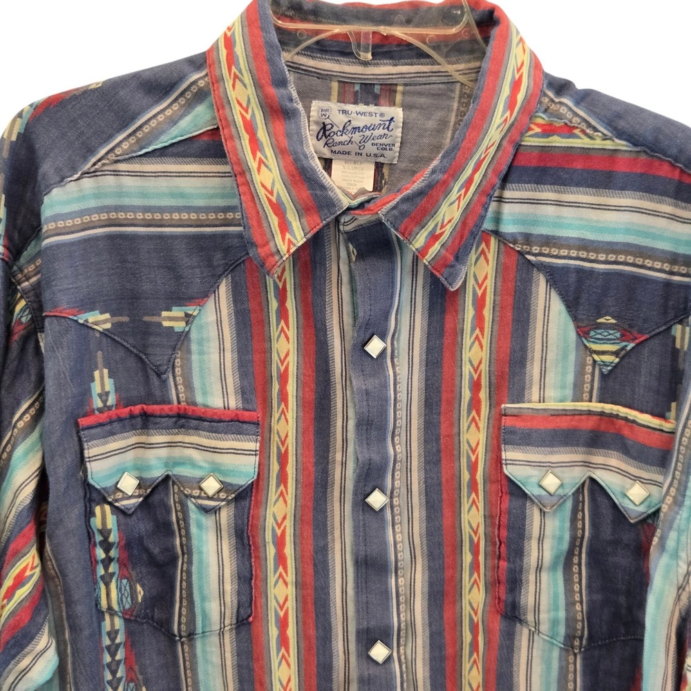 Vtg Rockmount Ranch Wear Western Shirt Mens XL Aztec Southwestern Pearl Snap USA
